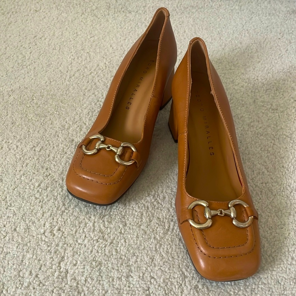 PEDRO MIRALLES Cognac Heeled Mules